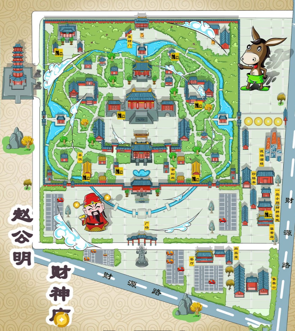 新盈镇寺庙类手绘地图
